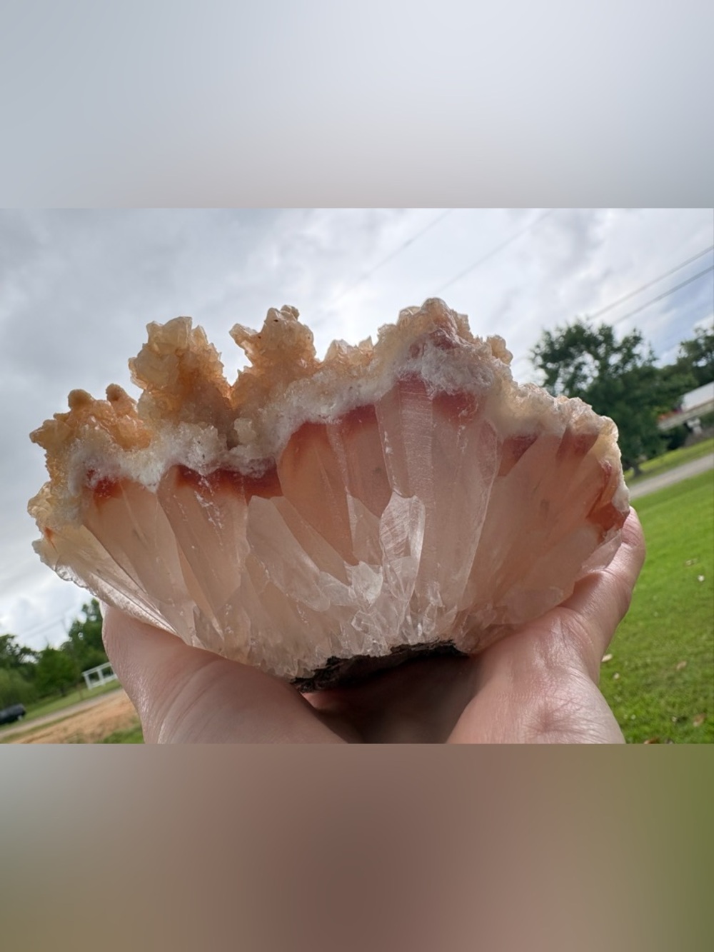 Peach Pink Crystal Geode Cluster